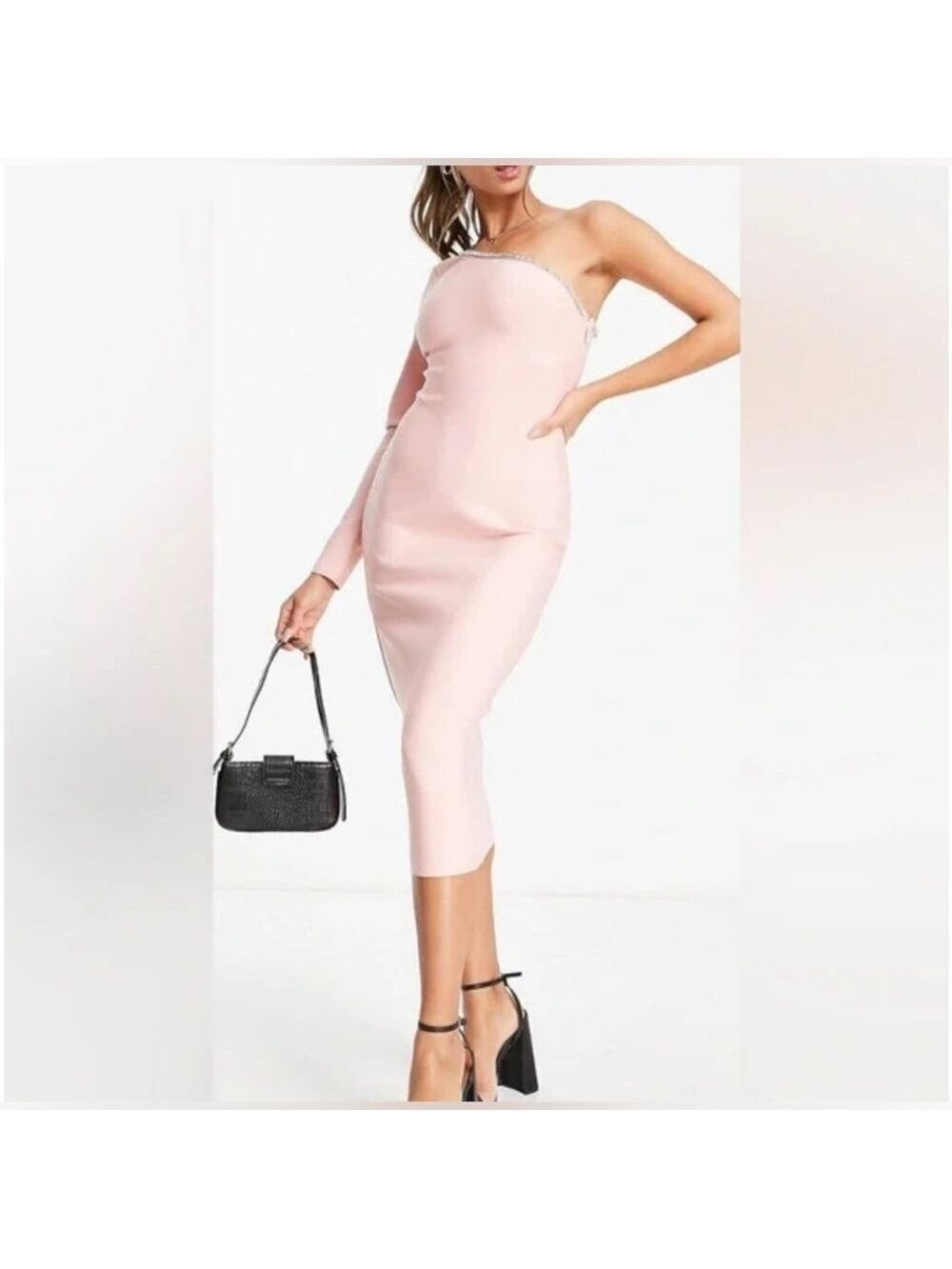 Band of Stars Premium Pink Crystal Embellished Bandage Midi Dress UK 12/US 8 NWT